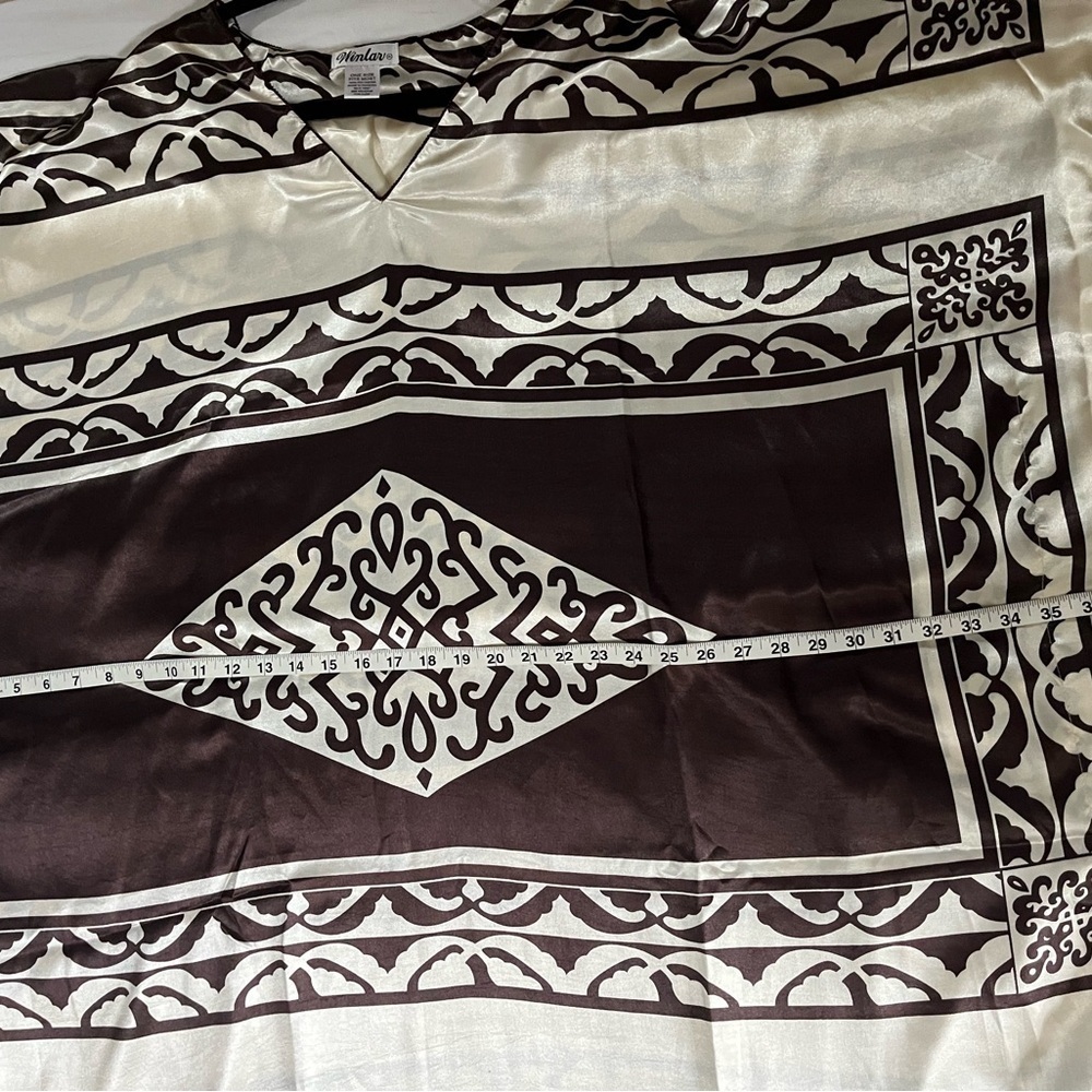 VTG Winlar Silky Art-To-Wear Brown/Cream Pancho Lagenlook Patterned Kaftan OS - Picture 11 of 12